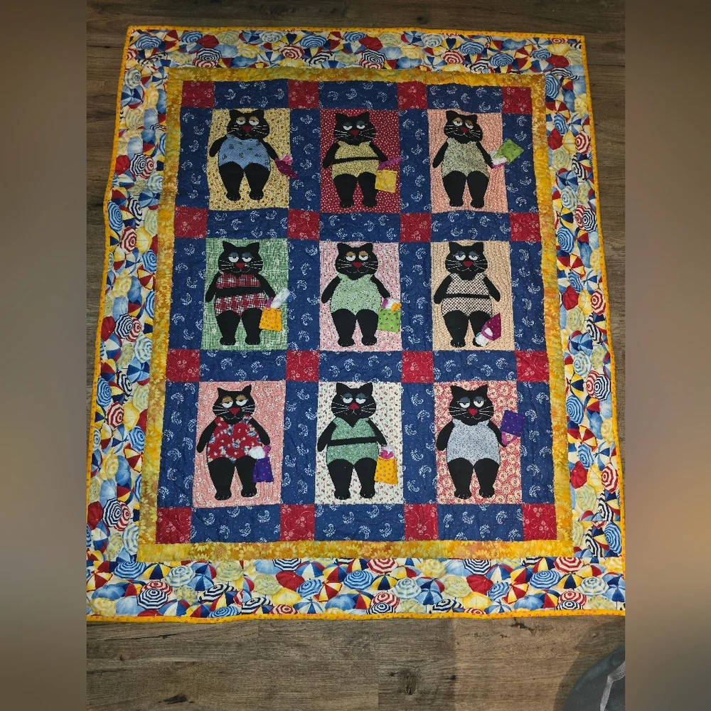Whimsical Colorful Beach Cats Quilt